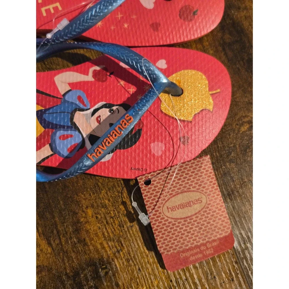Havaianas Disney Snow White Kids Flip Flops Red Blue Sweet As Apple Pie 3/4Y